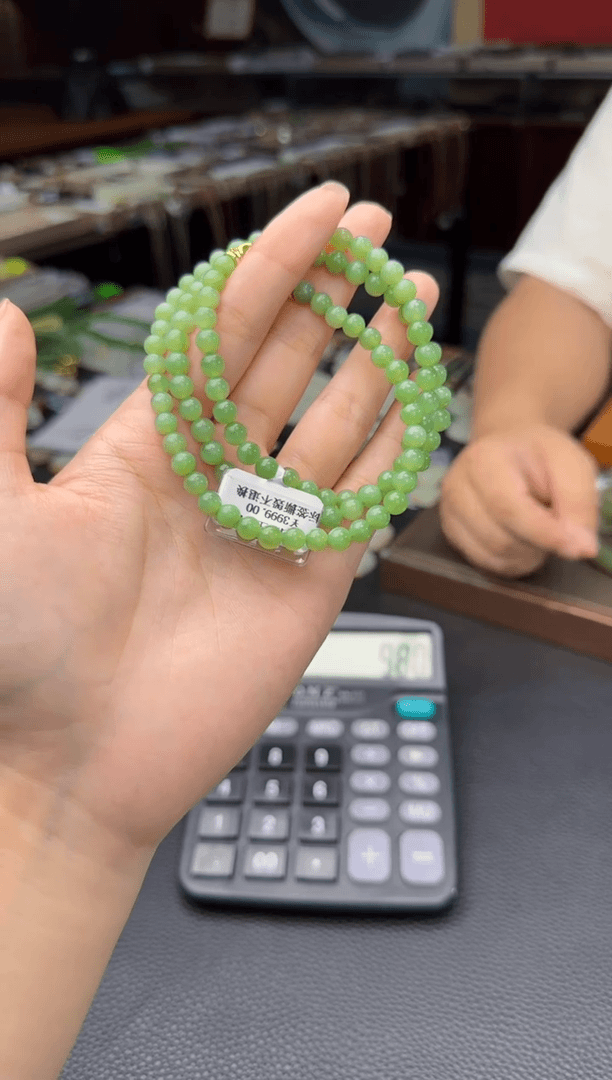 【闪购商品】和田玉颈饰未镶嵌碧玉苹果绿108颗多圈卡6