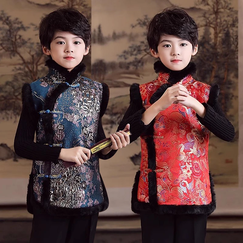 中国风男童马甲冬季儿童拜年服背心唐装男宝中式外套新年过年汉服