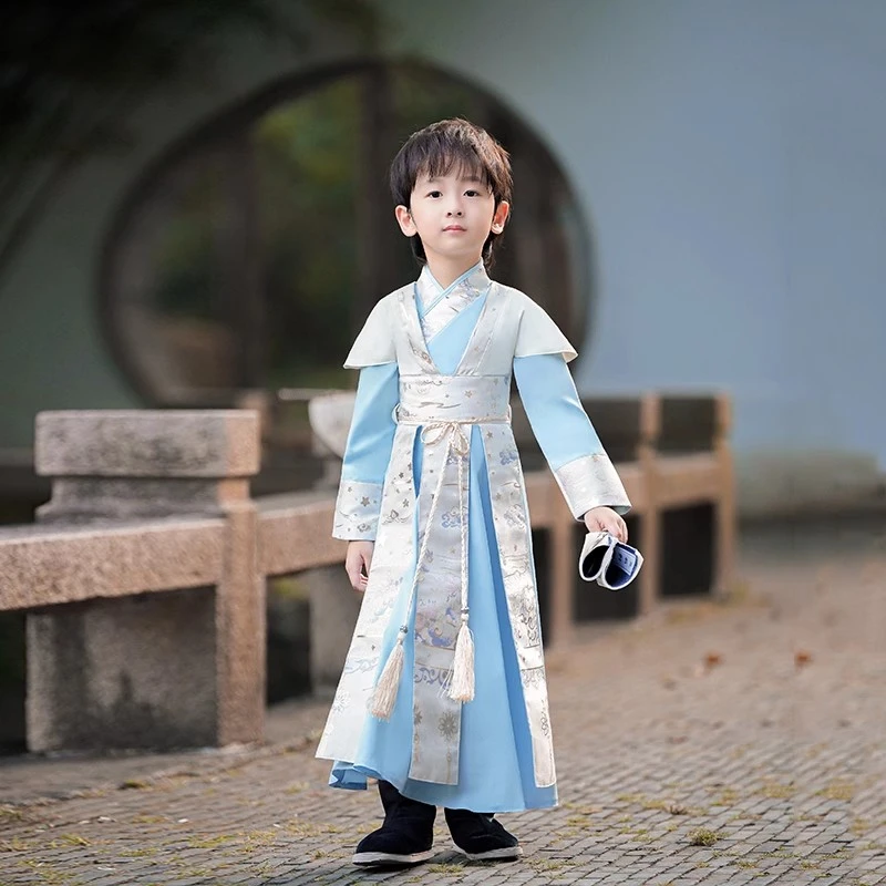 男童高端汉服春秋中国风古装国学服男孩帅气演出服幼儿园儿童唐装