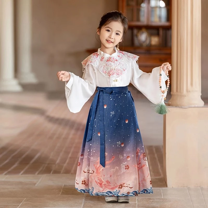 新中式马面裙女童套装春秋2025新款儿童汉服女大童中国风古风唐装