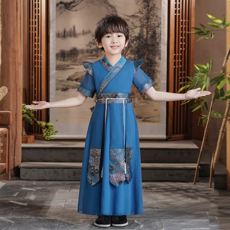 男童古装汉服夏季中国风男宝短袖唐装儿童薄款古风帅气六一演出服
