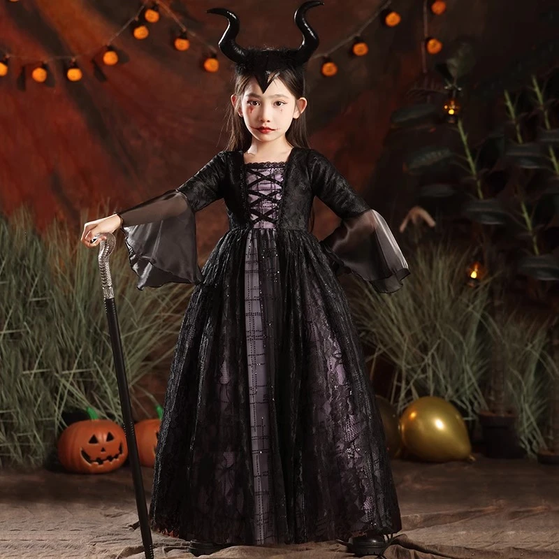 万圣节儿童服装女童cos暗黑系恐怖化妆舞会演出服恶毒皇后公主裙