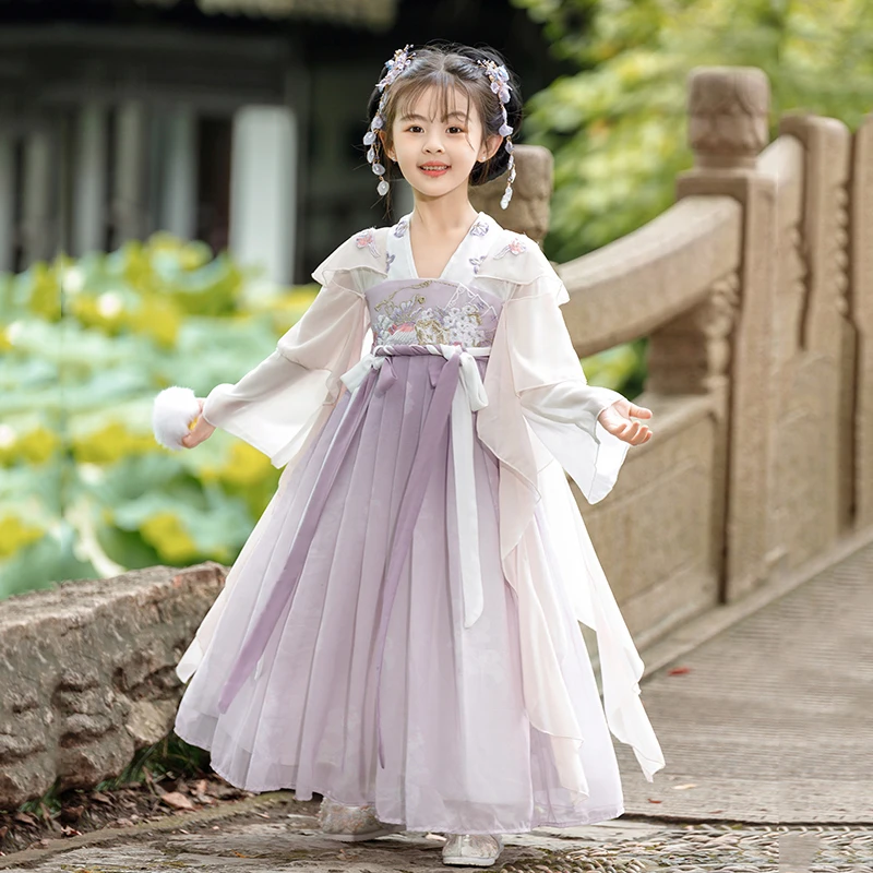 国风汉服女童唐装襦裙古风小女孩中秋古筝演出服儿童古装公主裙子