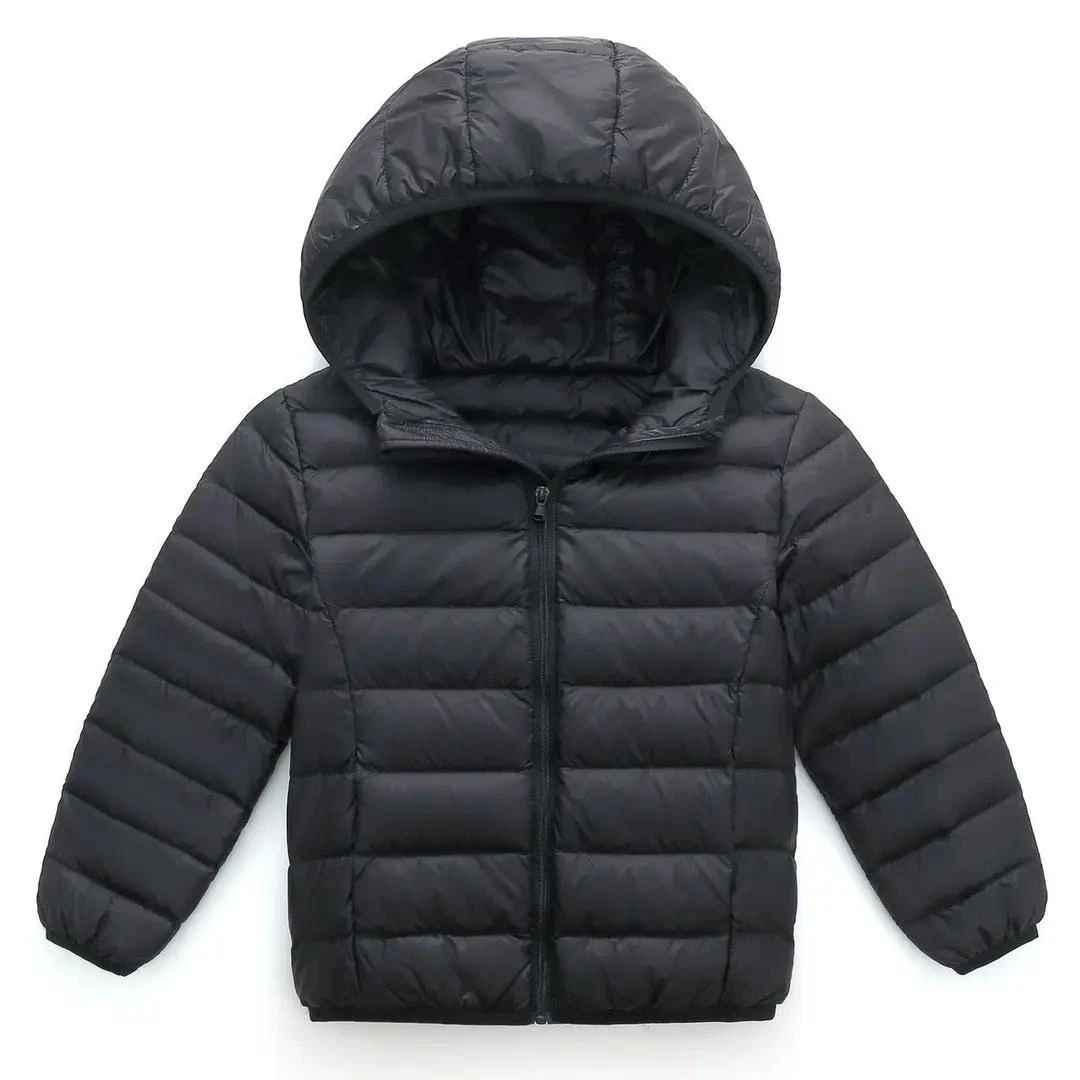白鸭绒儿童服轻便薄款童装男童童中大童连帽秋冬小孩短外R