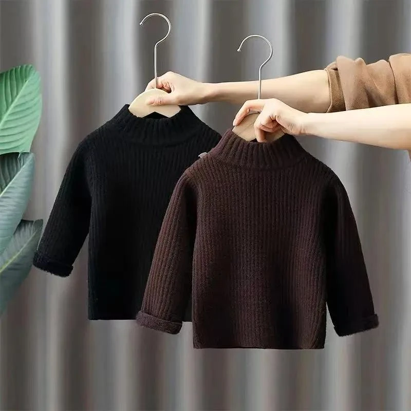 男童毛衣冬季0新款打底衫男孩半高领一体绒儿童宝宝