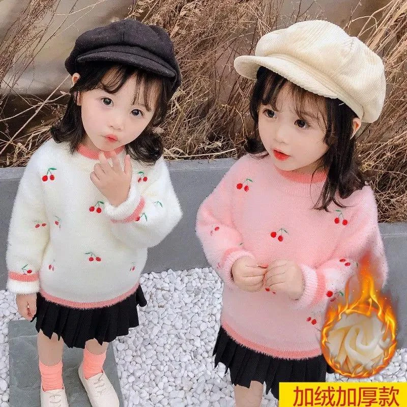儿童毛衣0秋冬孩气水貂绒宝宝儿童套头加绒毛衣
