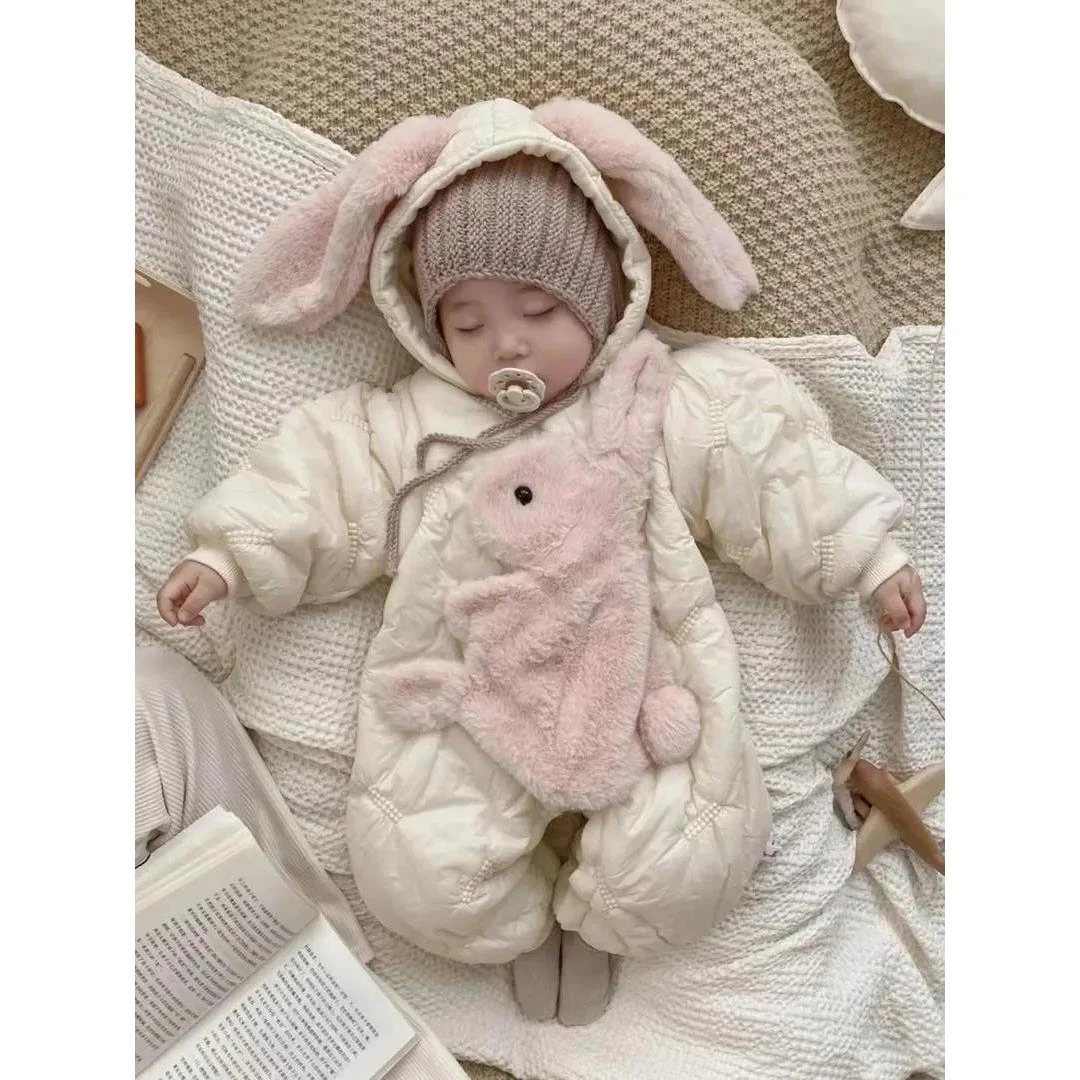 婴儿连体衣套装秋冬款宝宝毛绒衣服冬装棉衣保暖幼儿冬天外出服