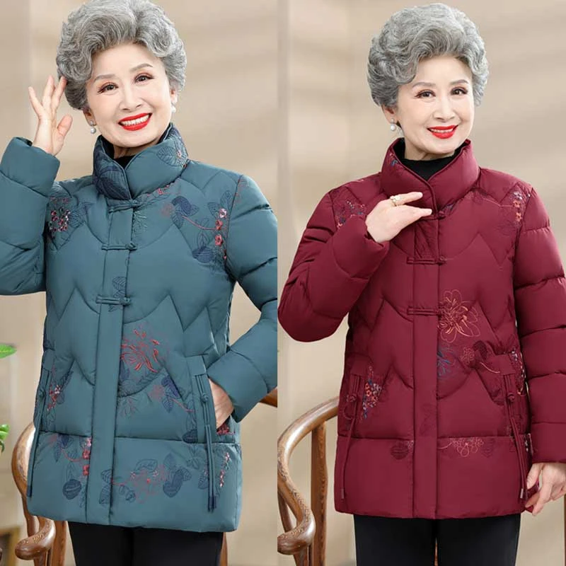 中老年人女奶奶秋冬装外套棉服加绒加厚妈妈长袖老人衣服宽松洋气