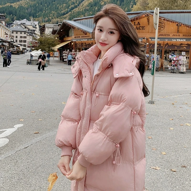 XPY长款棉服新款2024冬季加厚棉衣过膝黑色棉服宽松加长款