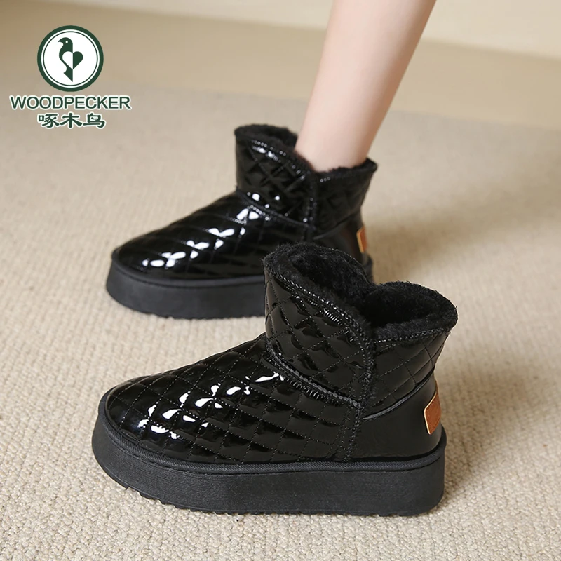 啄木鸟厚底增高雪地靴女加绒加厚2024年新款冬季防水保暖东北棉鞋