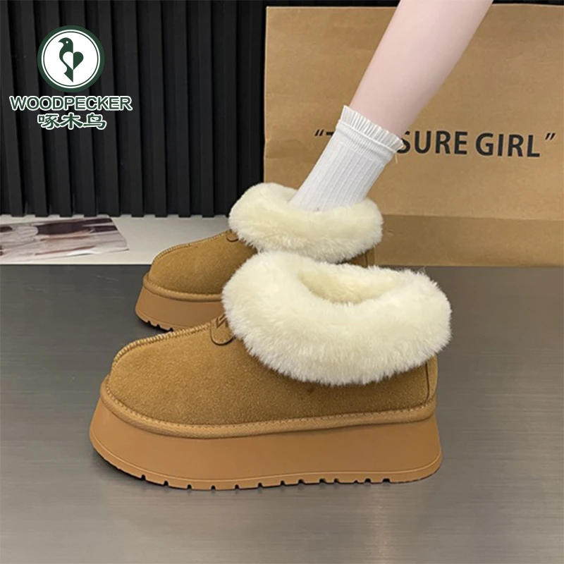 啄木鸟厚底加绒保暖雪地靴女2024年秋冬爆款时尚百搭休闲圆头棉鞋