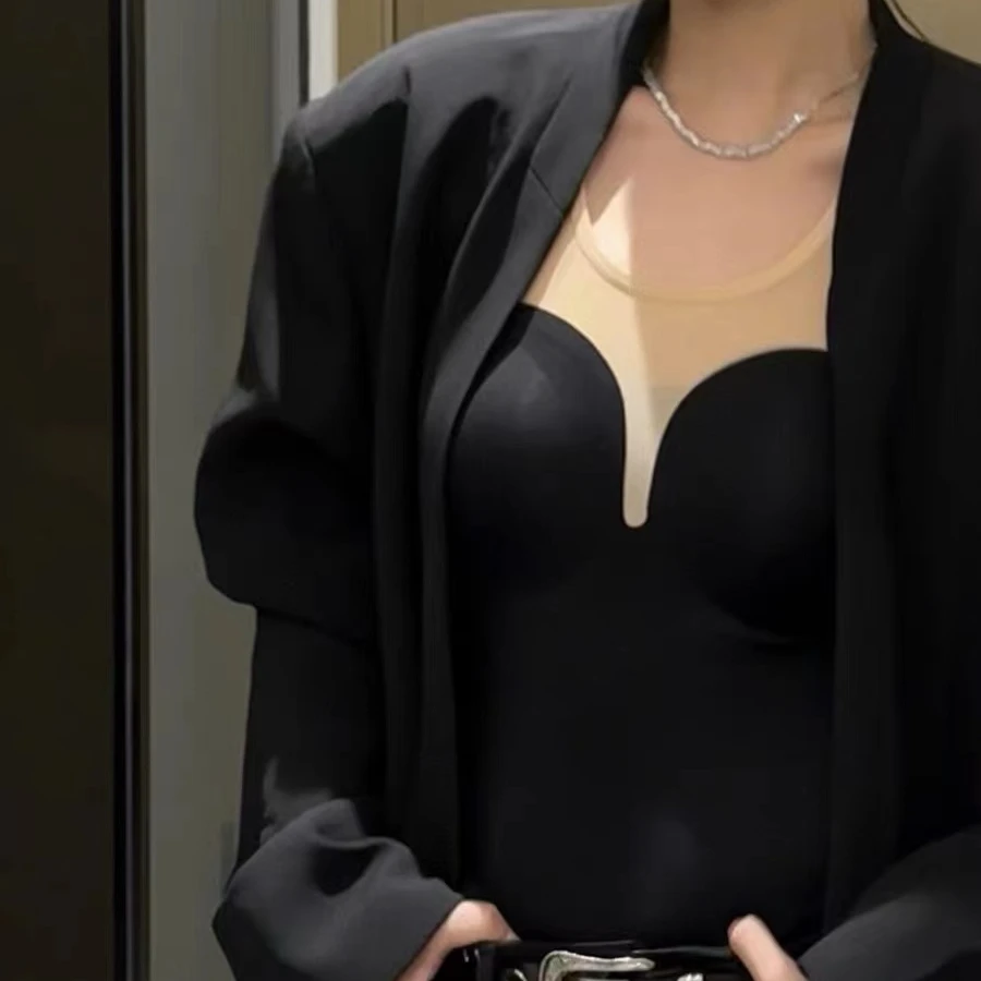新wss女装-2024春夏时尚拼色一体杯无痕内搭吊带性感晚礼美背