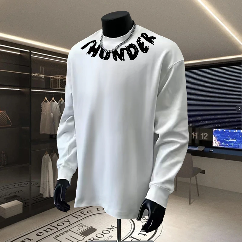 2024重磅新款长袖t恤男士秋季新款潮流设计感宽松内搭棉打底衫