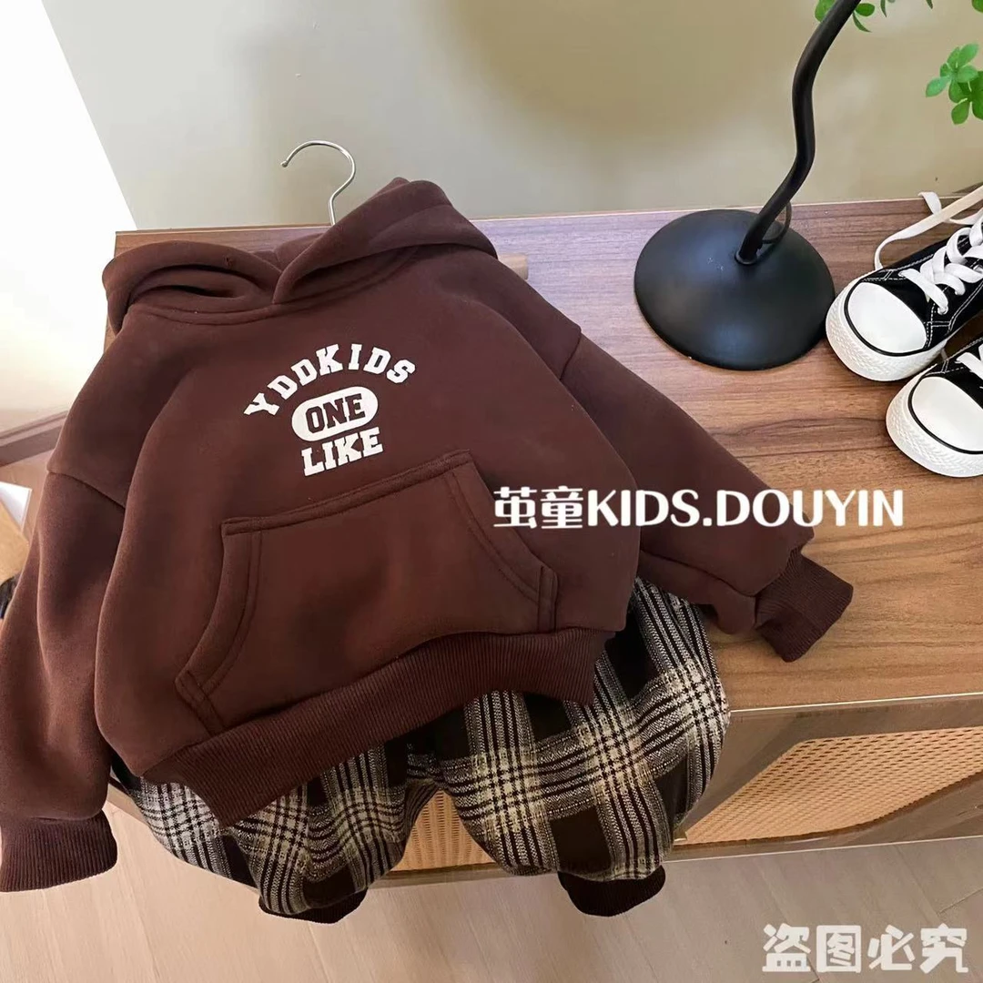 儿童秋冬季卫衣套装小童字母连帽卫衣裤子男女宝宝冬季两件男童
