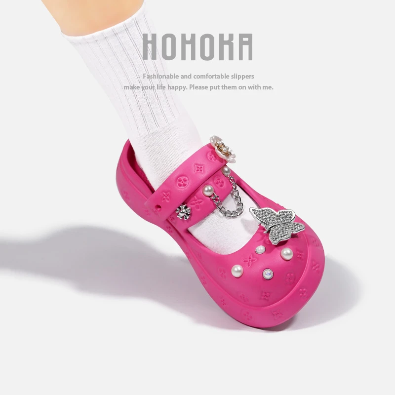 HOMOKA方也家仙女风玛丽珍蝴蝶厚底2024新款沙滩洞洞鞋外穿踩屎感