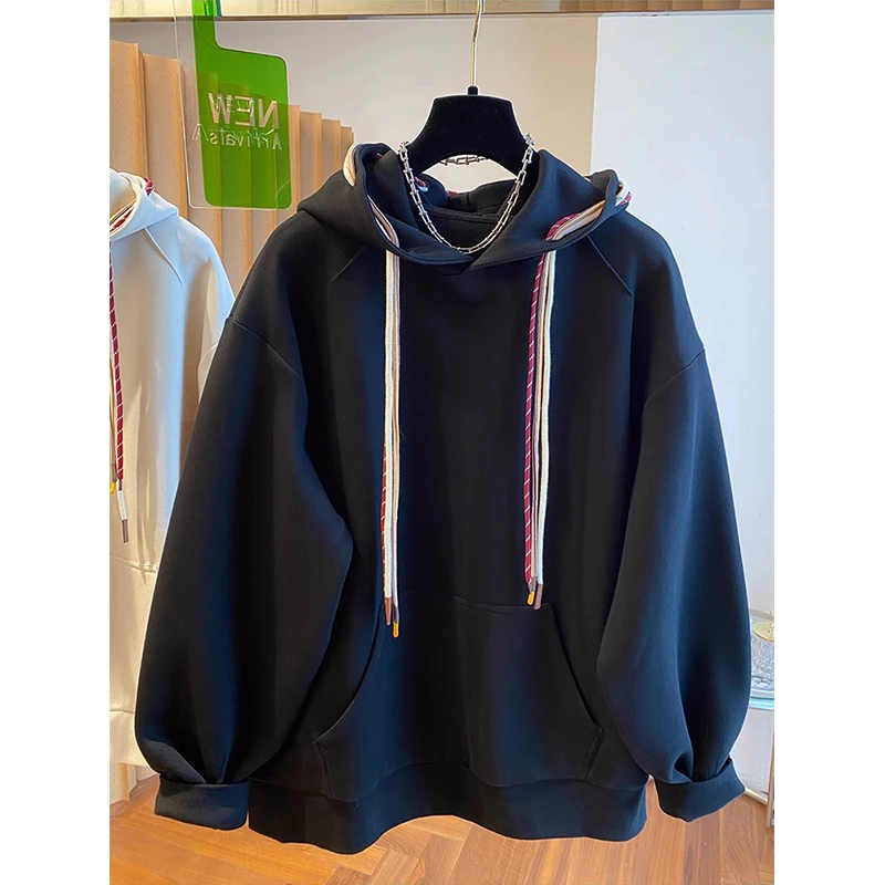 大码240斤胖妹妹连帽卫衣女2024新款秋冬季加绒加厚别致抽绳上衣