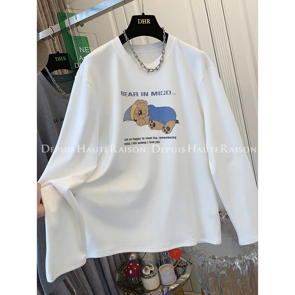 广州十三行爆款~减龄小熊德绒加厚打底衫长袖T恤宽松上衣女2024冬