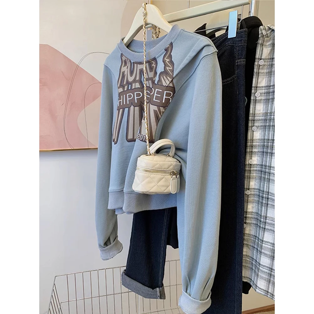 胖妹妹240斤大码别致设计感美式卫衣女秋冬宽松显瘦打底长袖外套