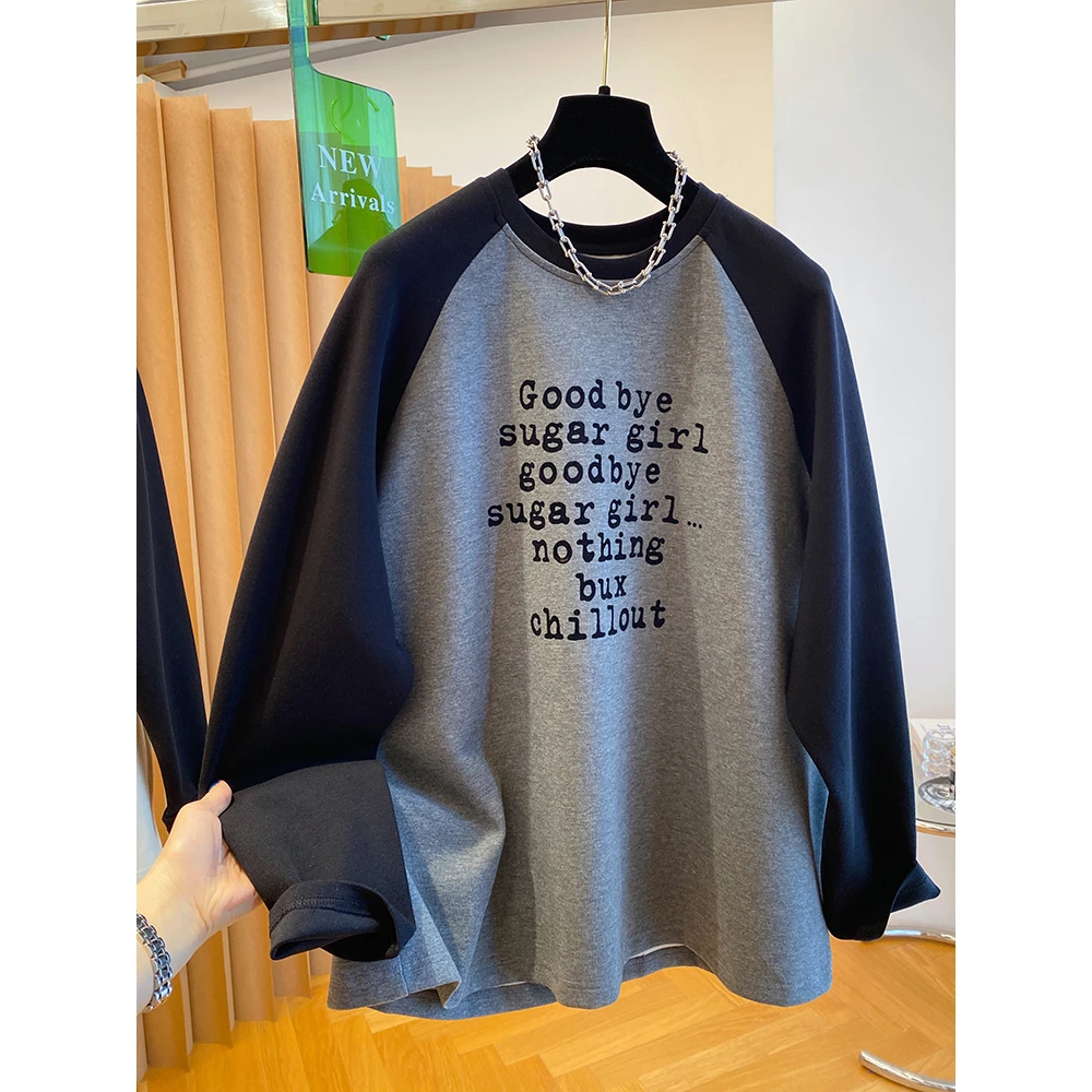 广州十三行高货爆款~插肩袖t恤女长袖秋冬季2025新款圆领打底上衣