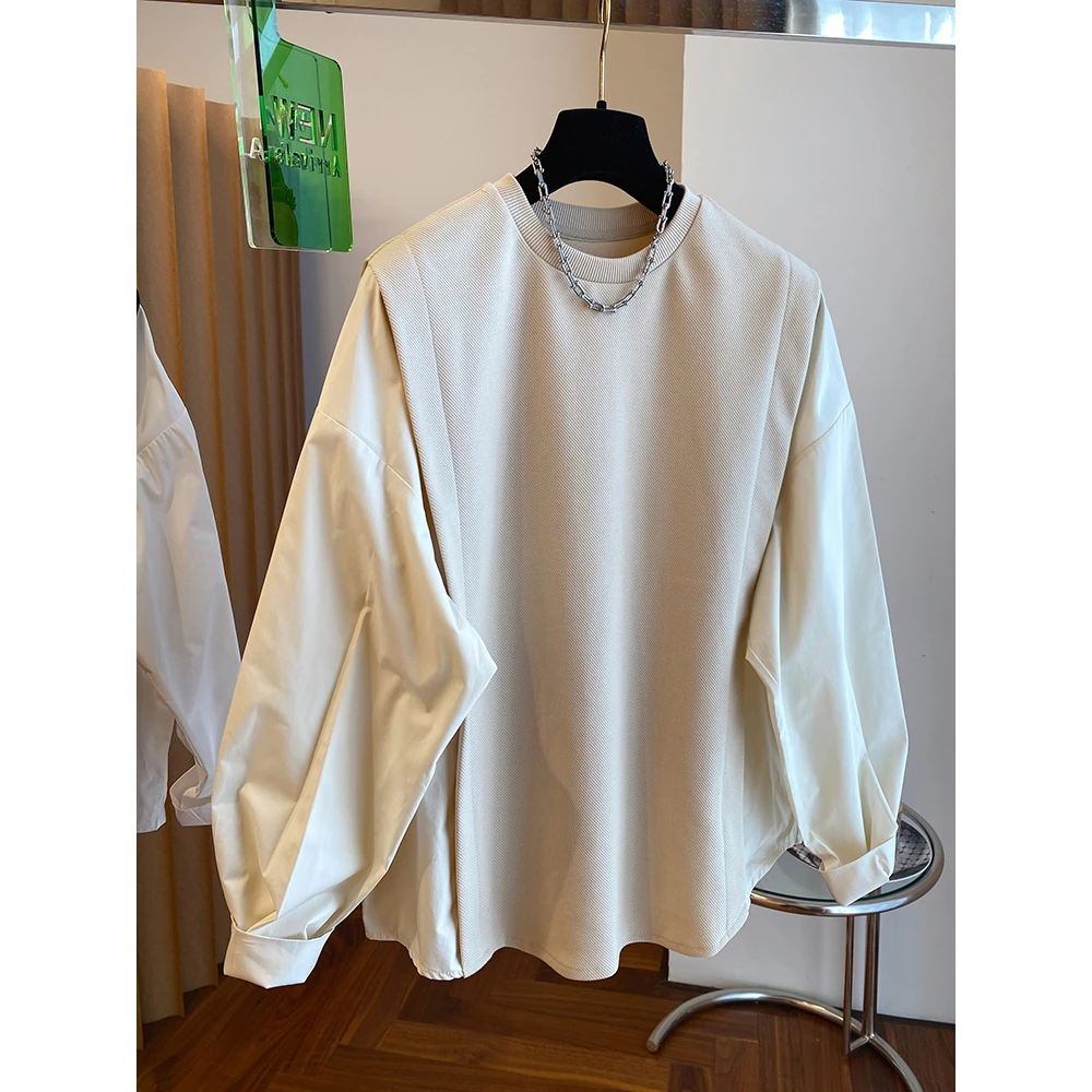 240斤胖妹妹大码小众宽松衬衫袖拼接卫衣女2025新款秋冬百搭上衣