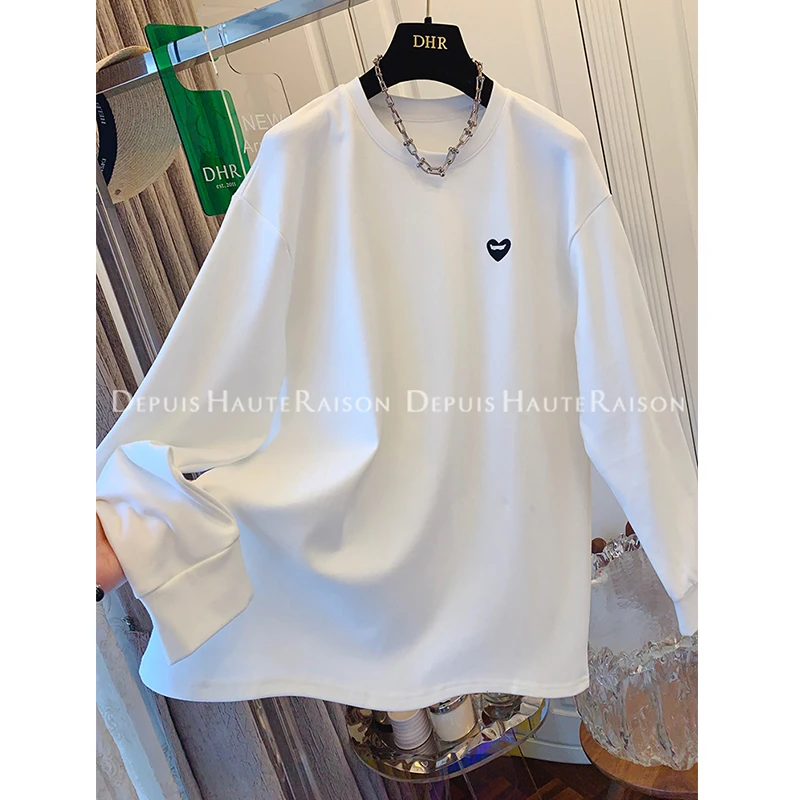 胖妹妹240斤大码减龄百搭爱心长袖打底衫女秋冬季磨毛德绒T恤上衣