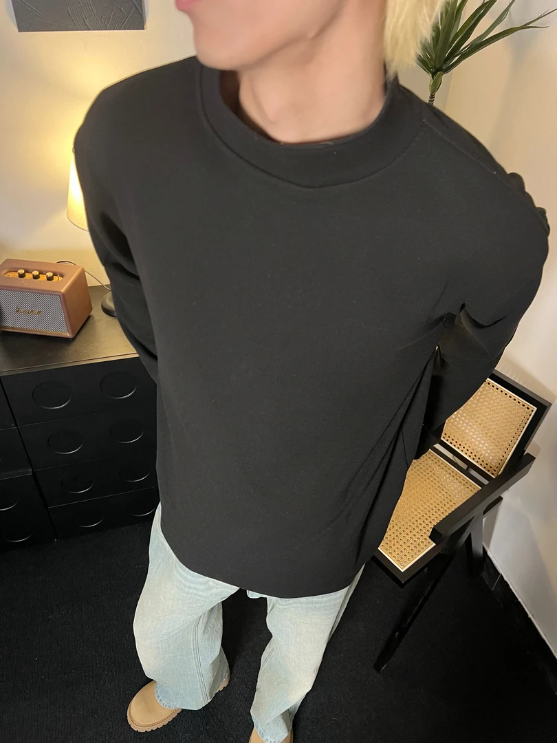 德绒保暖内搭打底衫男士秋冬季简约纯色宽松休闲长袖T恤男装卫衣