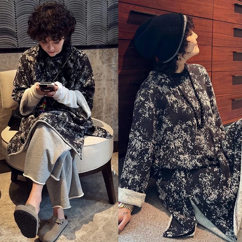 慵懒松弛感宽松印花中长款T恤欧洲站2025秋季新款洋气独特上衣潮