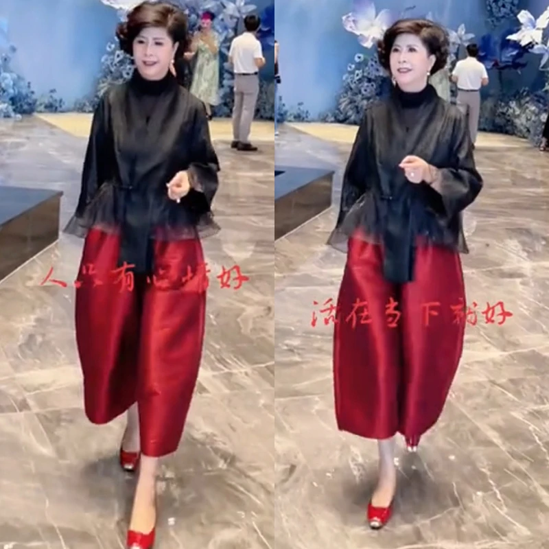 欧洲站2024早秋时尚新款高级感显瘦V领外套女高腰纯色阔腿裤女