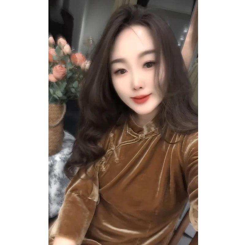 欧洲站2025秋季新款时尚简约新中式国风盘扣质感高级丝绒长袖上衣