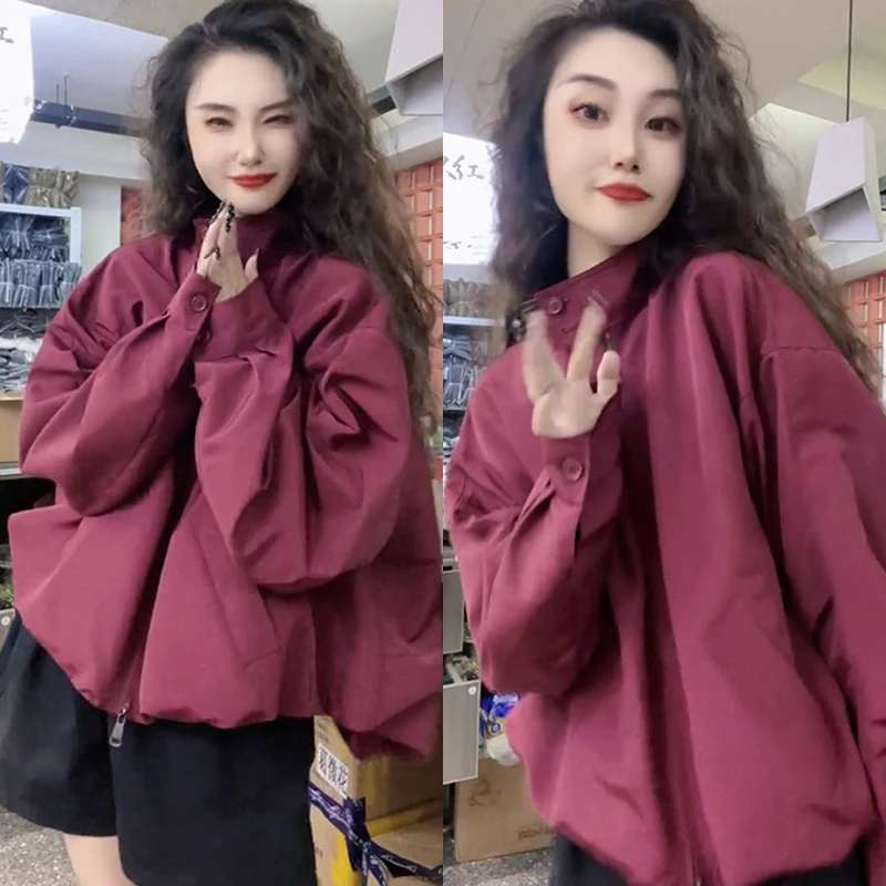 洋气宽松纯色立领外套女欧洲站2024秋季新款百搭休闲长袖上衣潮