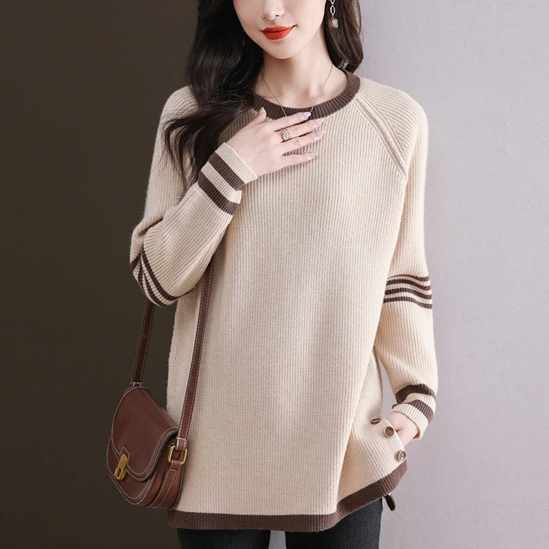 红色毛衣秋冬洋气新款大码中长款打底衫宽松显瘦遮屁股针织衫上衣