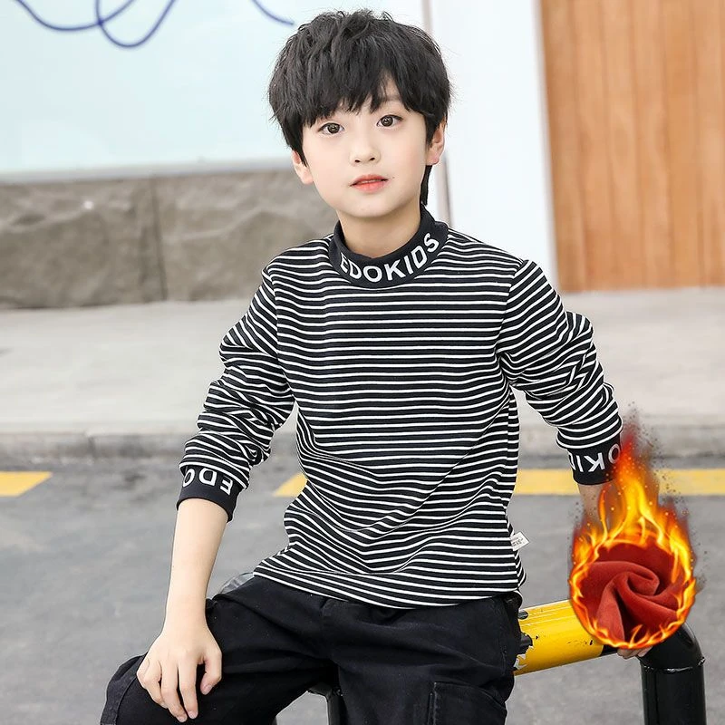 男童内搭打底衫男女童高领打底衫儿童冬装内搭条纹T恤2023秋冬新