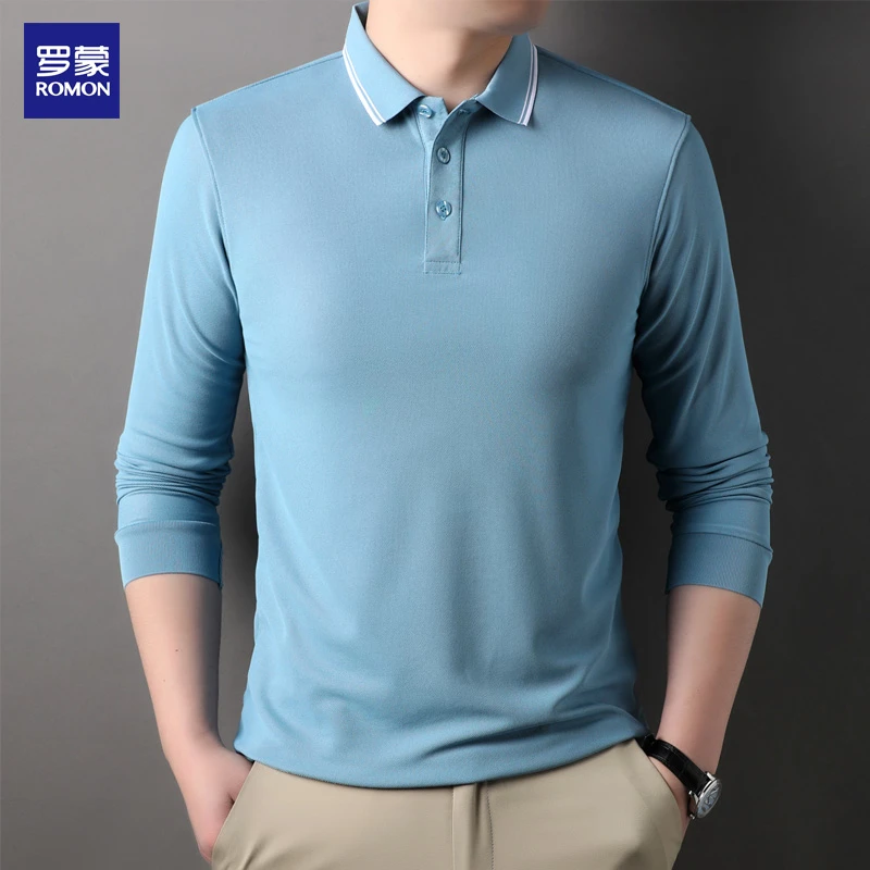 Romon/罗蒙长袖POLO衫男士翻领T恤休闲保暖打底衫秋冬季中年内搭.