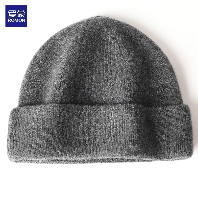罗蒙圆顶帽子冬天针织冷帽时尚加厚套头帽黑色男士防寒帽子保暖帽