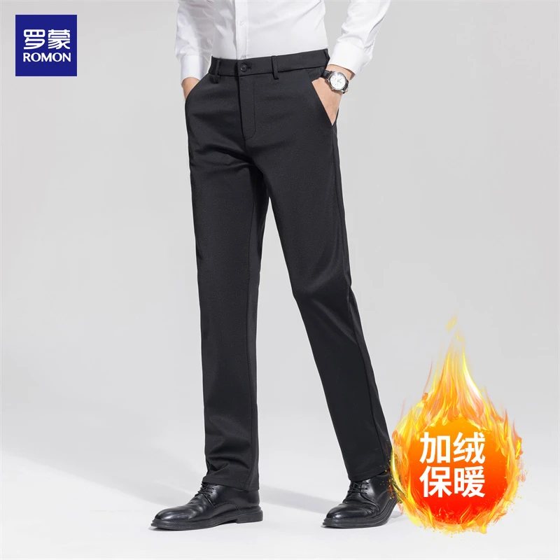 Romon/罗蒙男士加绒商务西裤中年加厚保暖舒适休闲裤秋冬季长裤子