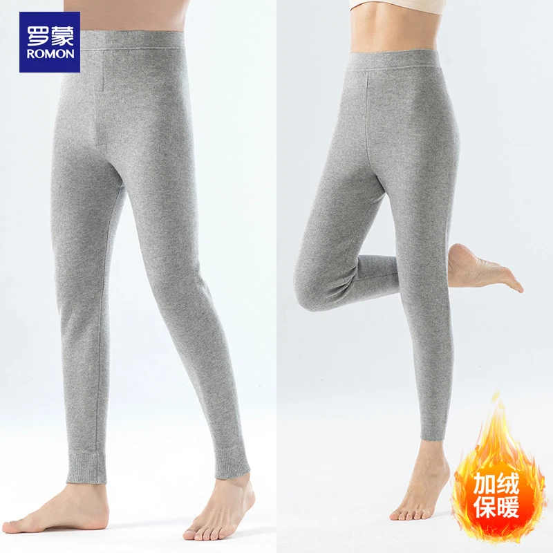 罗蒙大码男女同款加绒加厚保暖裤秋冬季高腰修身长裤打底裤线裤子