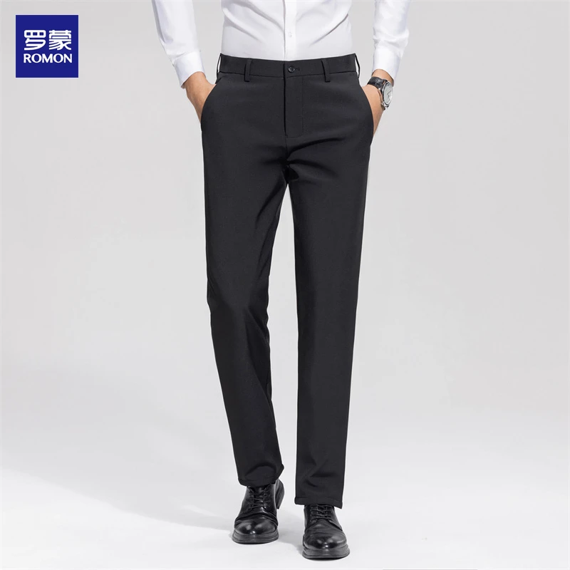 Romon/罗蒙羽绒裤户外直筒休闲裤男士保暖冬季男裤商务正装长裤子