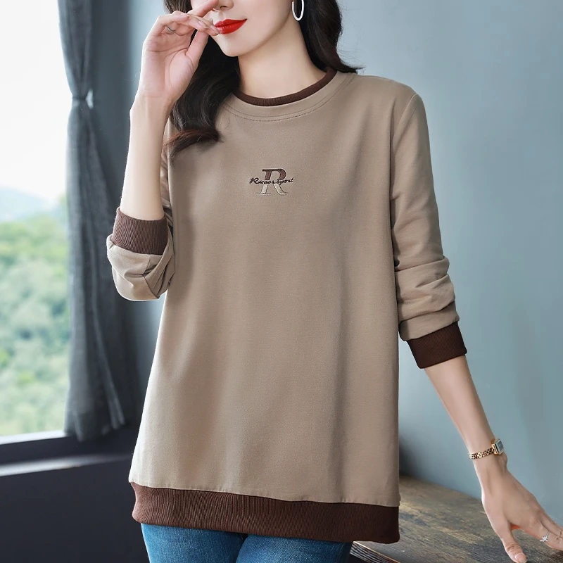 妈妈洋气休闲纯棉字母卫衣女宽松中年女装中长款春秋长袖大码上衣