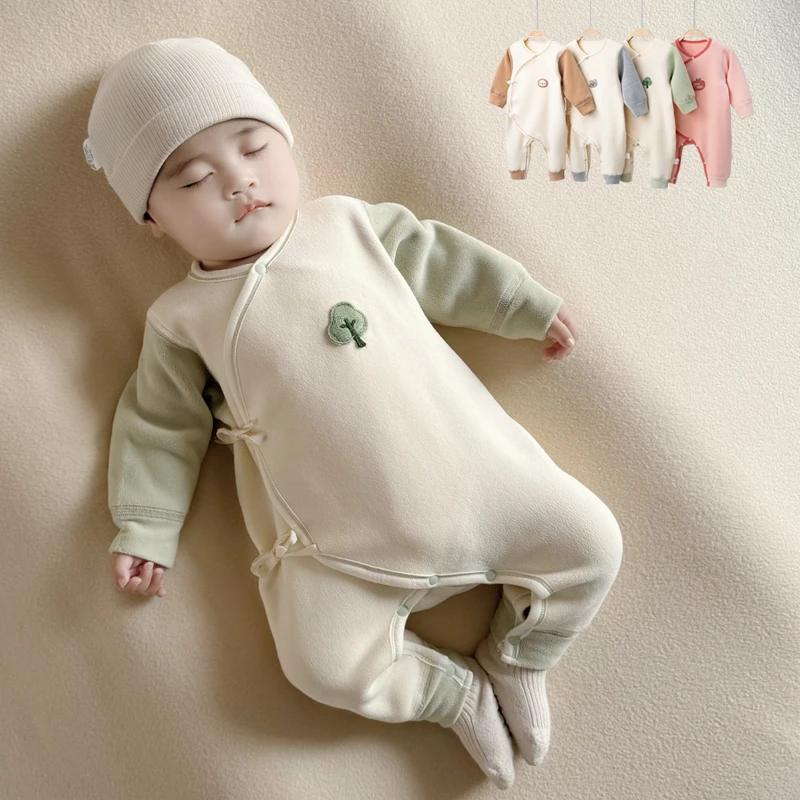 婴儿加厚连体衣冬季暖肤绒保暖哈衣宝宝护肚月子服新生儿冬天衣服