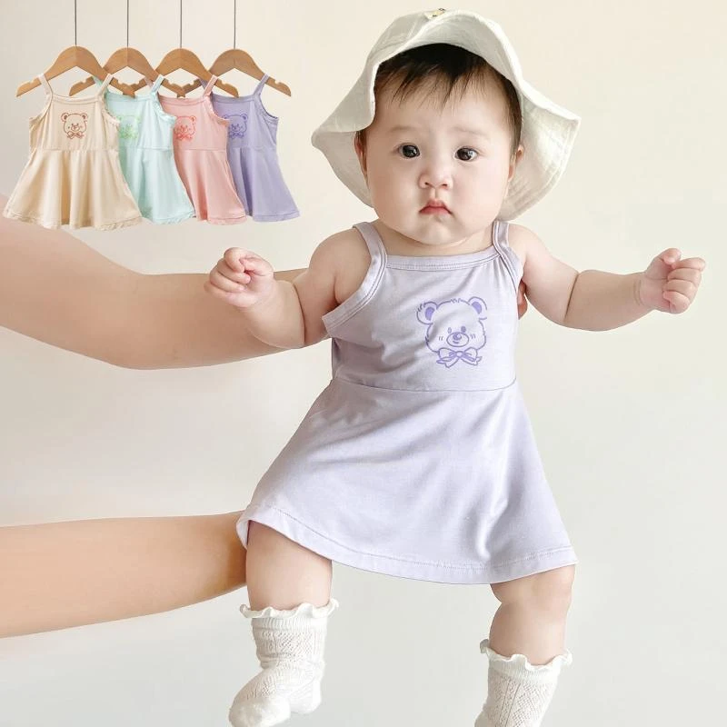 女童连衣裙女宝宝夏季薄款背心吊带裙莫代尔轻薄弹力公主裙0-1-3