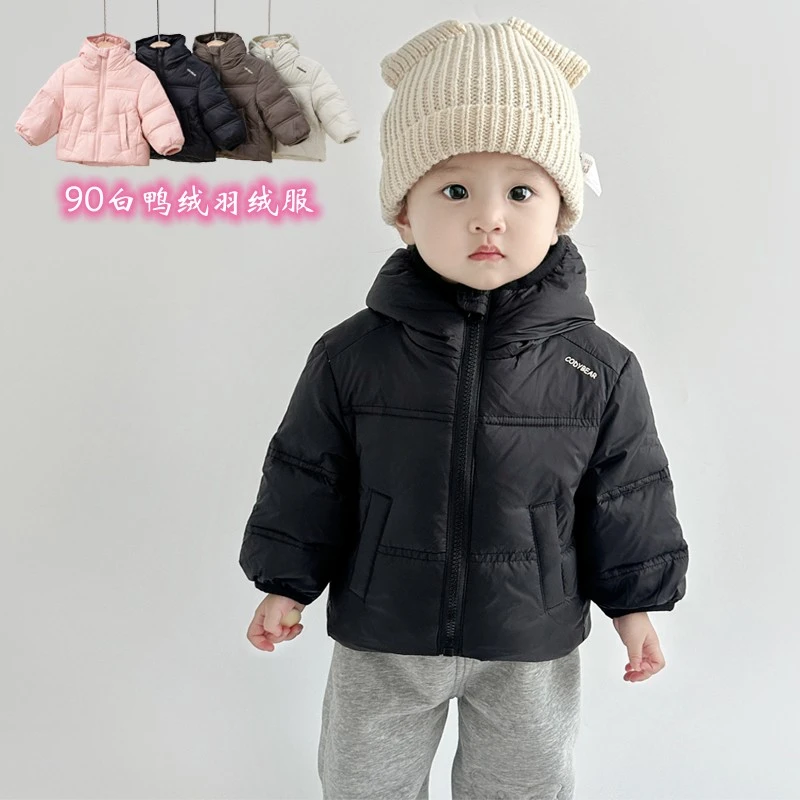 冬季羽绒服外套儿童加厚连帽外出服男女宝宝保暖衣服白鸭绒上衣冬