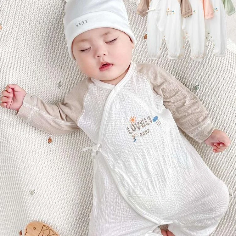 宝宝夏季连体衣婴儿长袖蝴蝶衣新生护肚月子服初生儿四季棉质衣服