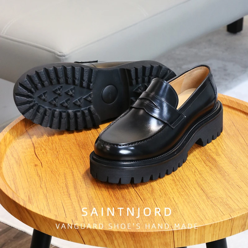 潮流时尚cleanfit一脚蹬休闲皮鞋男油蜡真皮乐福鞋增高厚底