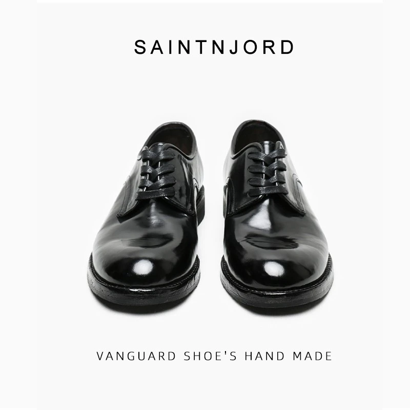 马臀皮 男士大头素面雕花商务休闲皮鞋厚底复古水洗牛皮底