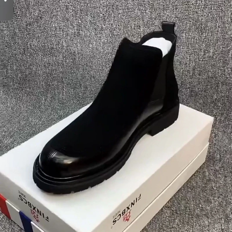 2024秋冬头层牛皮时尚休闲鞋新款高帮男士黑色鞋透气韩版休闲皮鞋