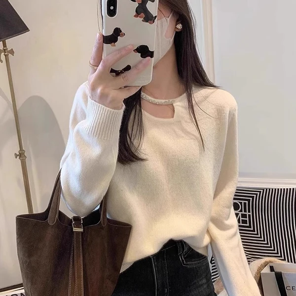 秋装女装时髦洋气外穿网红毛衣女秋冬镂空长袖针织衫内搭打底上衣