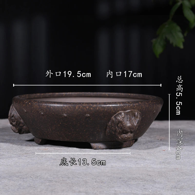 透气特大原矿手工紫砂陶瓷花盆用品圆形鼓钉盆栽绿植大号盆景