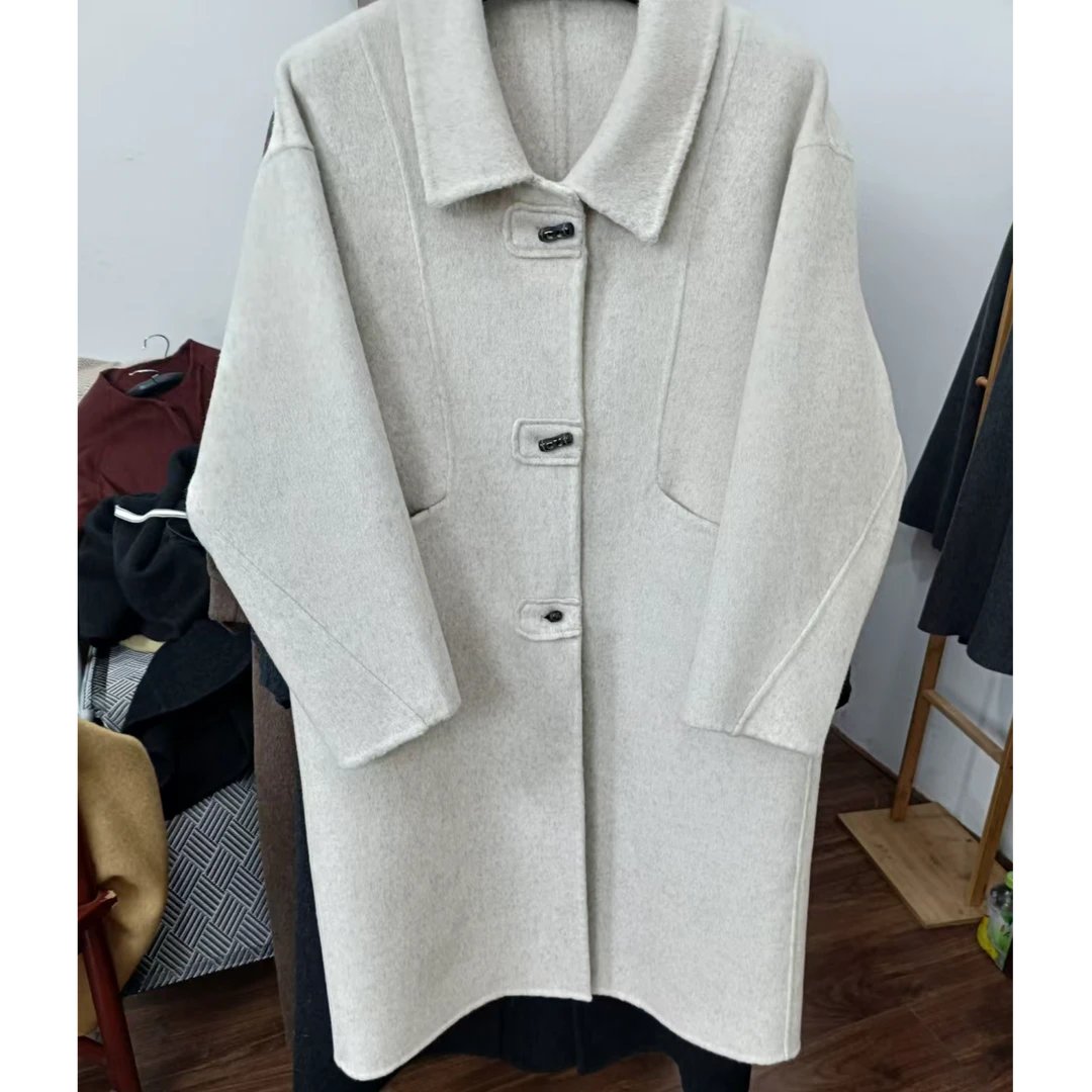 2024秋冬新款娃娃领羊毛外套宽松百搭双面羊毛大衣8428