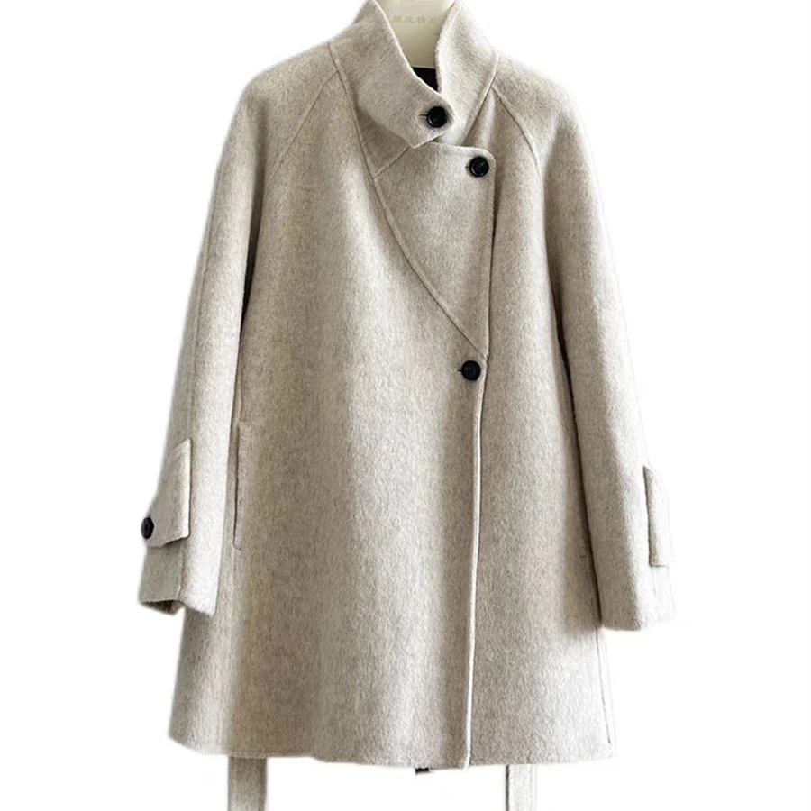 高端立领双面羊毛大衣2024新款秋冬时尚小个子宽松外套气质8429