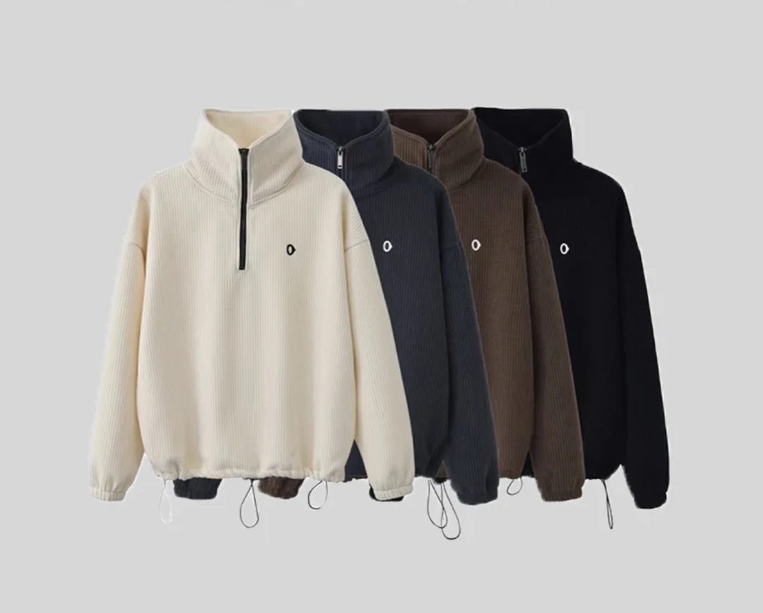 素家卫衣半拉链加绒高领立领长袖百搭情侣加厚纯色ins韩版套装